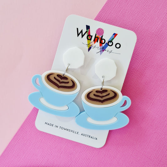 Cappuccino Coffee Cup Dangle Earrings