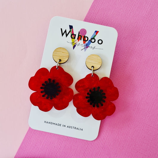 Poppy Flower Dangle Earrings