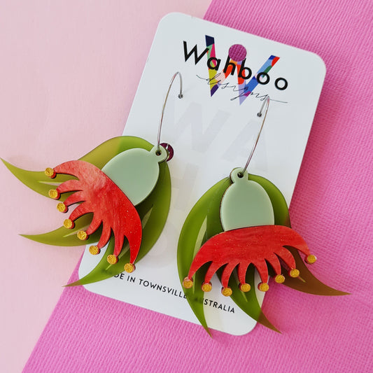 Gumnut Flower Blossom Dangle Earrings