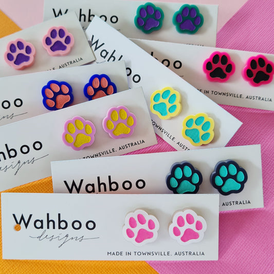 Cat and Dog Paw Stud Earrings