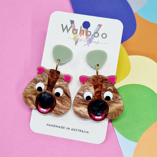 Happy Wombat Dangle Earrings