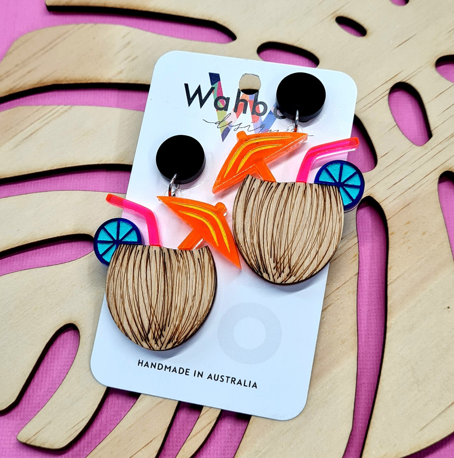 Coconut Cruise Cocktail Dangle Earrings