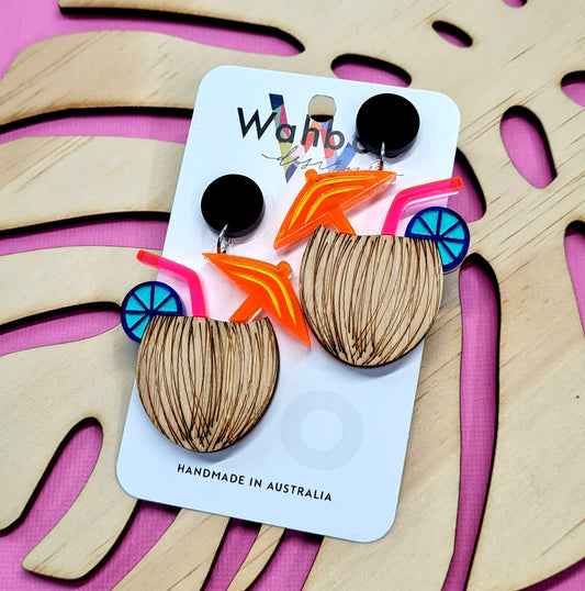 Coconut Cruise Cocktail Dangle Earrings