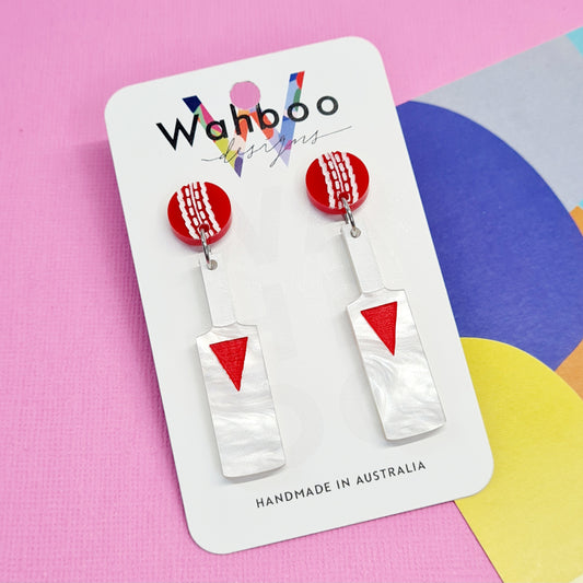 Cricket Bat and Ball Dangle Earrings
