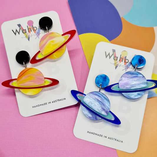 Planet Saturn Dangle Earrings