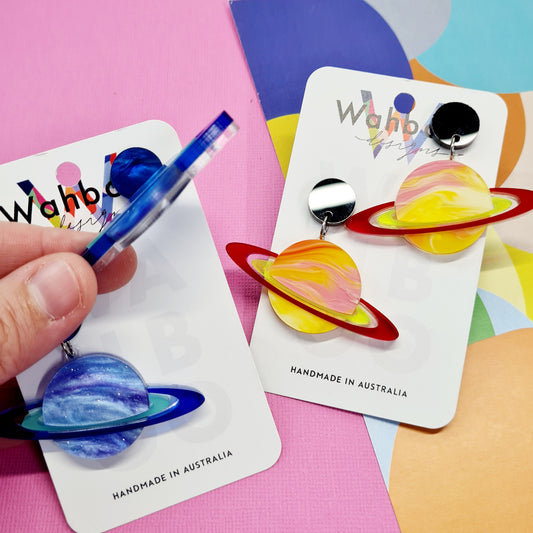 Planet Saturn Dangle Earrings