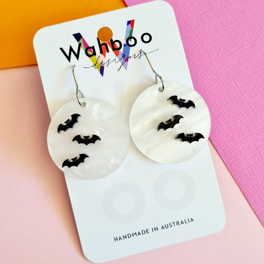 Halloween Full Moon and Bats Dangle Earrings