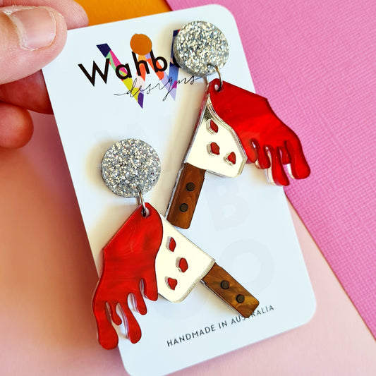 Halloween Bloody Meat Cleaver Dangle Earrings