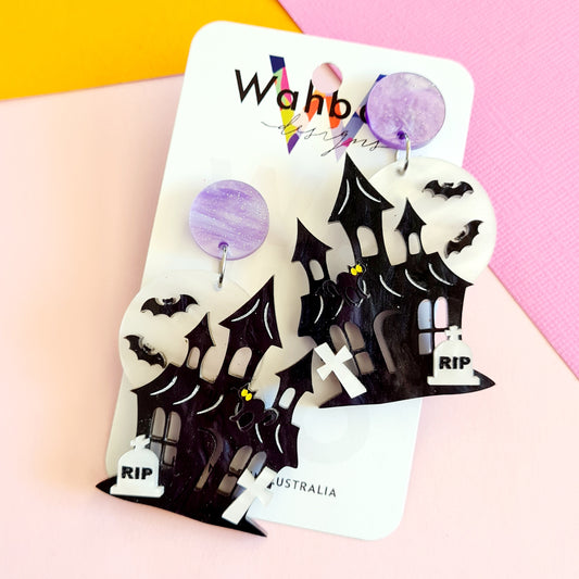 Halloween Haunted House Dangle Earrings