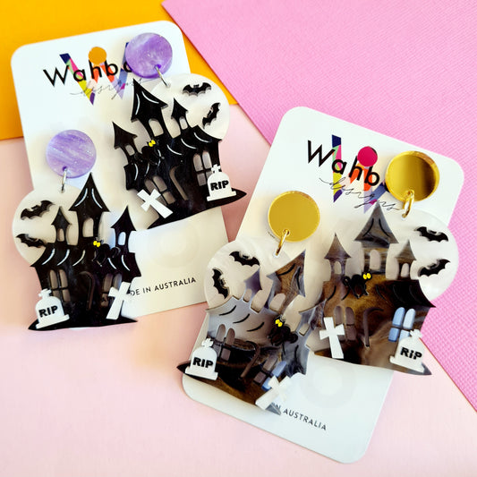 Halloween Haunted House Dangle Earrings
