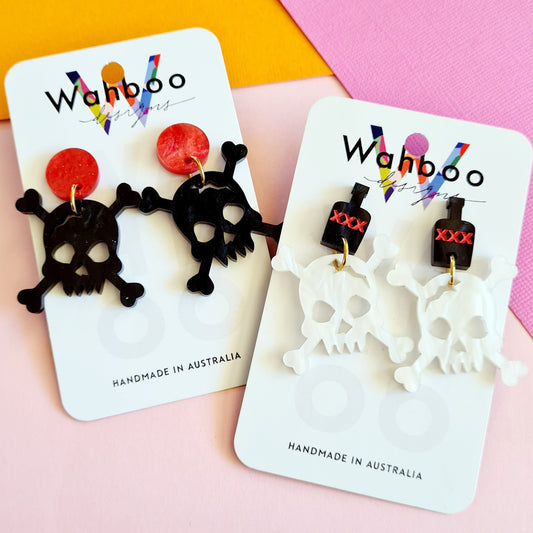 Halloween Skull and Cross Bones Dangle Earrings