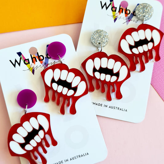 Halloween Vampire Teeth and Blood Dangle Earrings