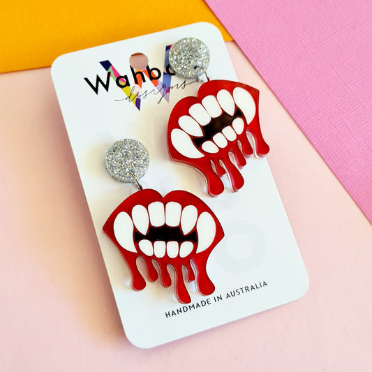 Halloween Vampire Teeth and Blood Dangle Earrings