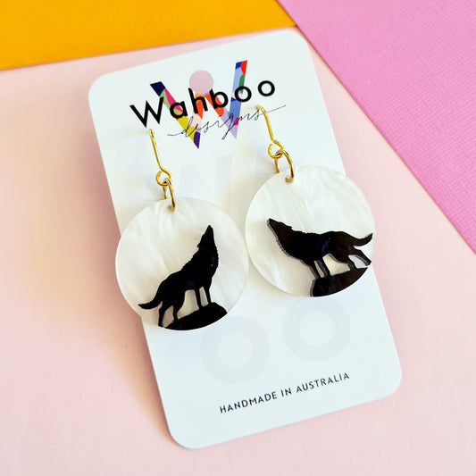 Halloween Full Moon and Howling Wolf Dangle Earrings