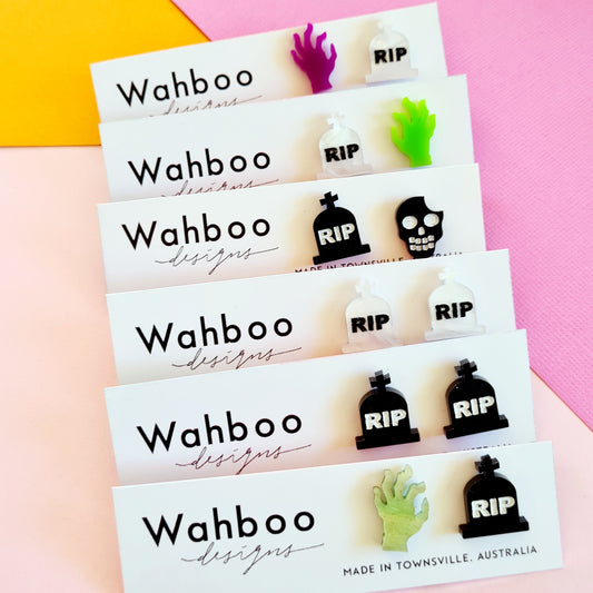 Halloween Tombstone RIP Stud Earrings