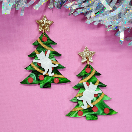 Christmas Cheeky Cat Dangle Earrings