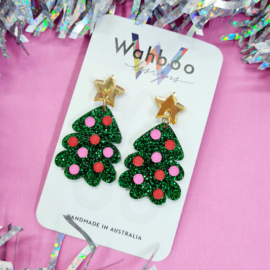Christmas Dotty Tree Dangle Earrings