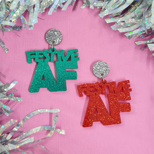 Christmas Merry AF or Festive AF Dangle Earrings