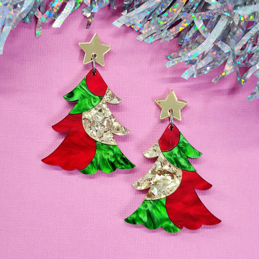 Christmas Tree Mosaic Dangle Earrings