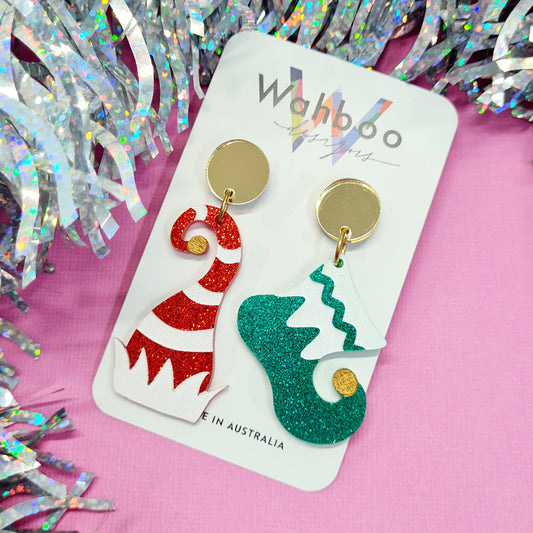 Christmas Elf Hat and Boots Dangle Earrings