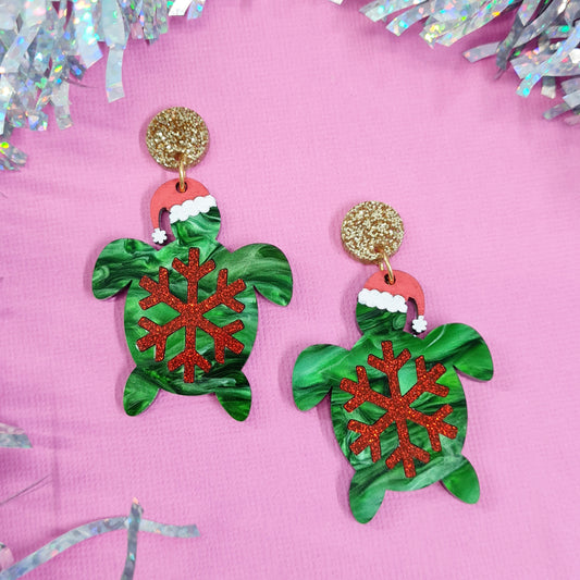 Christmas Tropical Turtle Dangle Earrings