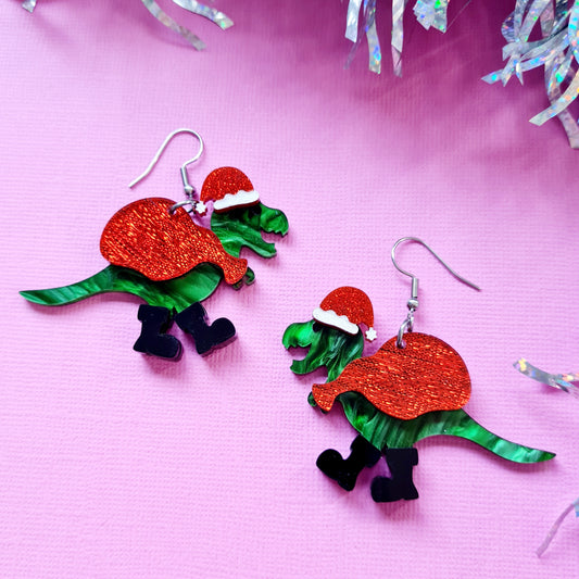 Christmas Tyrannosaurus Rex Dangle Earrings