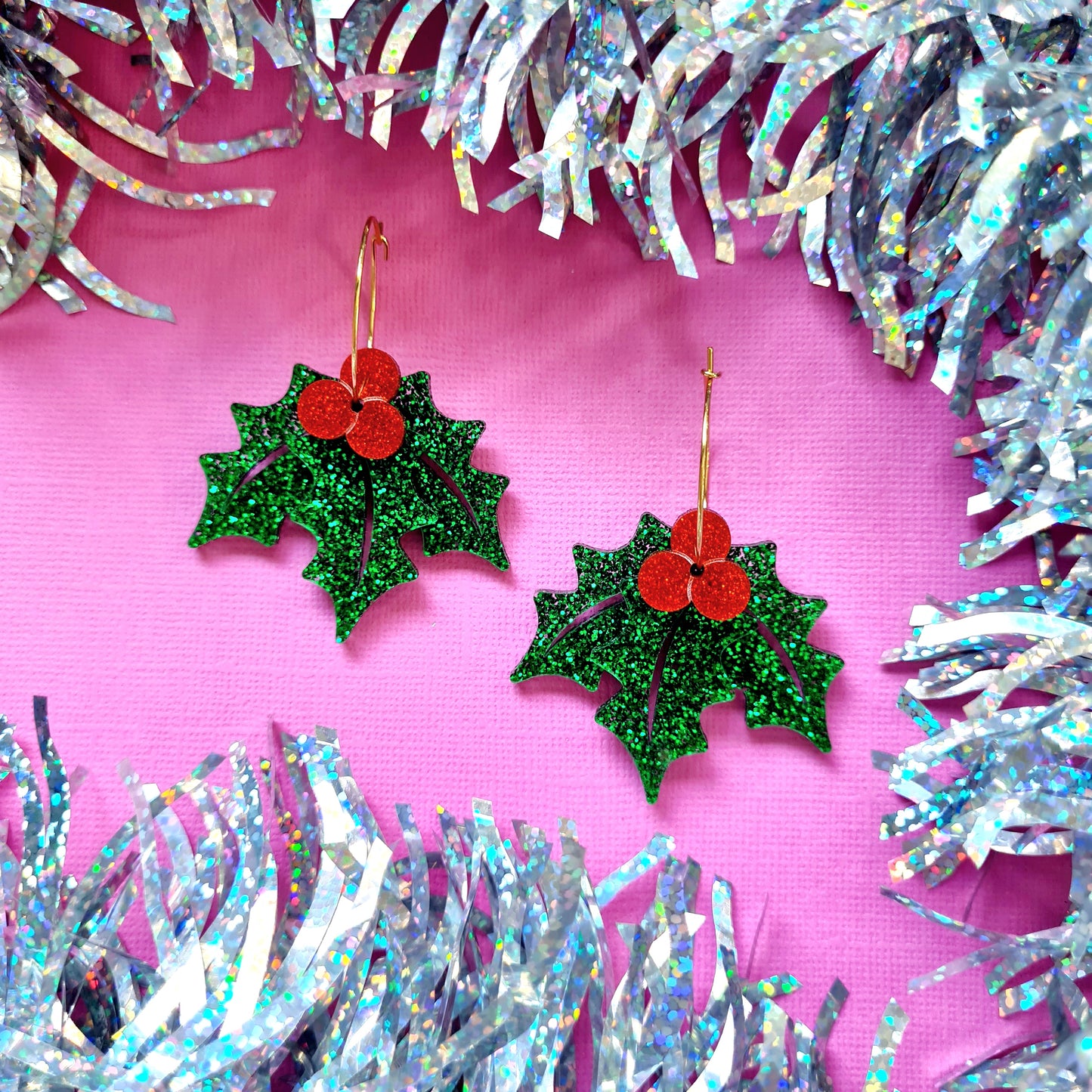 Christmas Holly Dangle Earrings