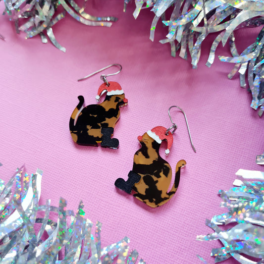 Christmas Cat Dangle Earrings