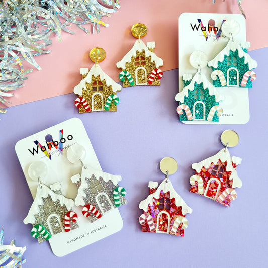 Christmas Gingerbread House Dangle Earrings