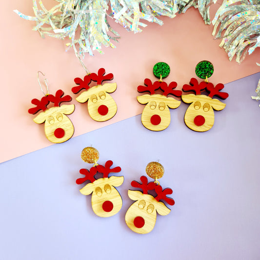 Christmas Rudolph Face Dangle Earrings