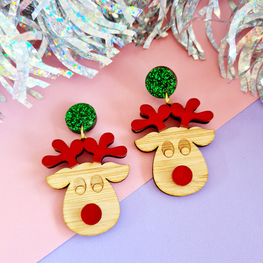 Christmas Rudolph Face Dangle Earrings