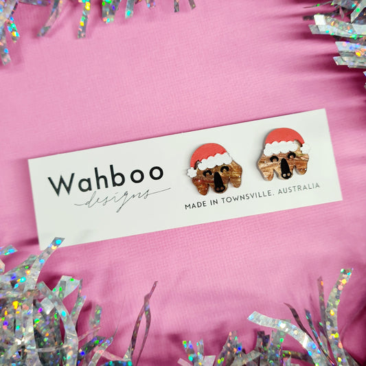 Christmas Dachshund Sausage Dog Face Stud Earrings