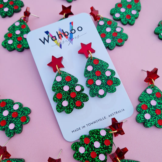 Christmas Dotty Tree Dangle Earrings