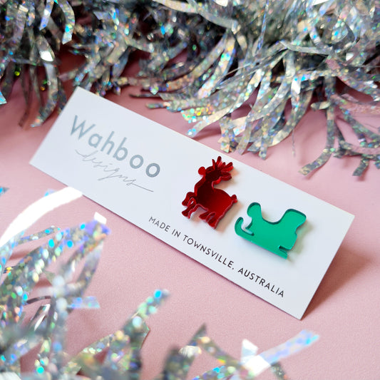 Christmas Santa Sleigh & Reindeer Stud Earrings