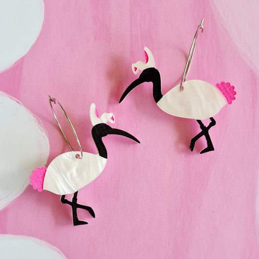 Easter Ibis Bin Chicken Dangle Earrings