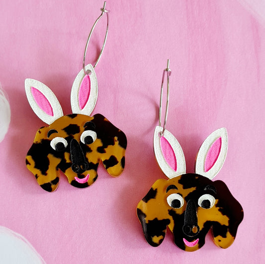 Easter Dachshund Sausage Dog Dangle Earrings