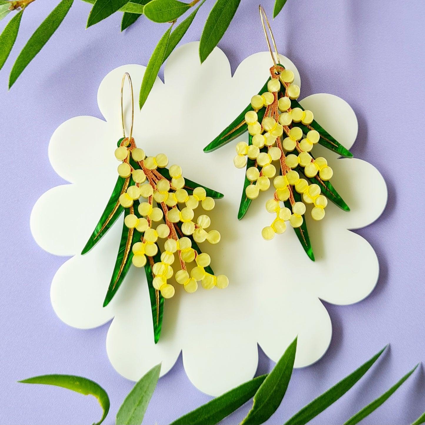 Wattle Flower Dangle Earrings