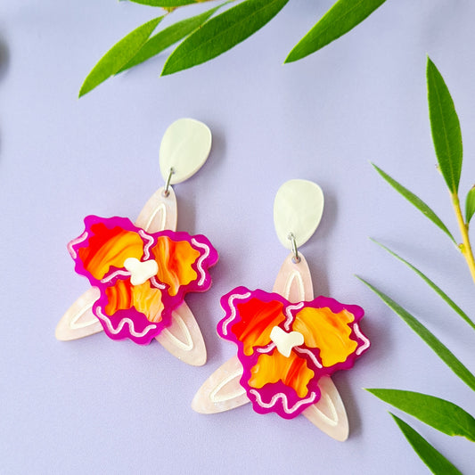Orchid Flower Dangle Earrings