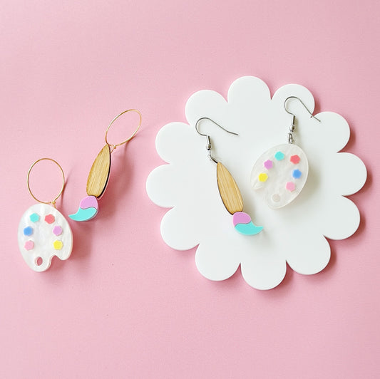 Paint Brush and Palette Dangle Earrings