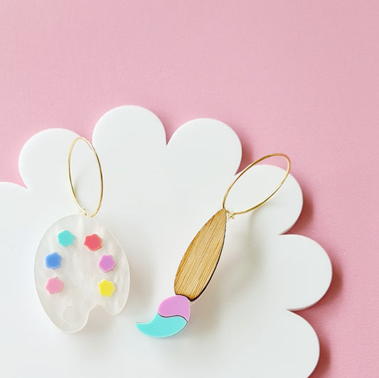 Paint Brush and Palette Dangle Earrings