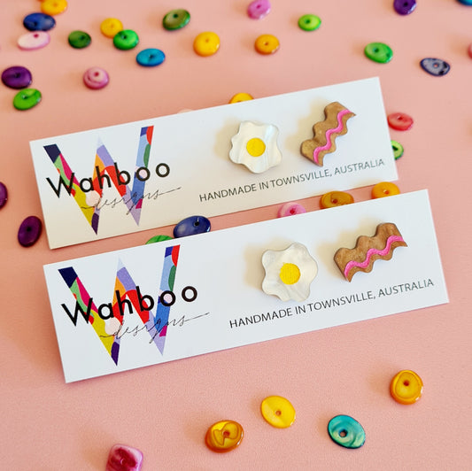 Bacon and Eggs Stud Earrings