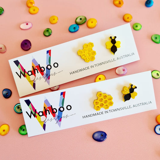 Bee and Honeycomb Stud Earrings