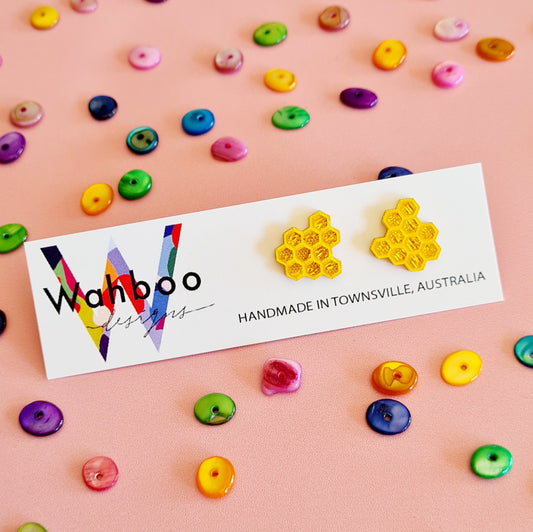 Bee and Honeycomb Stud Earrings