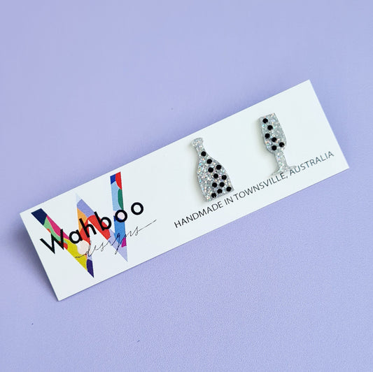 Champagne Bottle and Glass Stud Earrings
