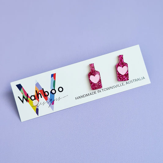 Wine Bottle and Glass Stud Earrings