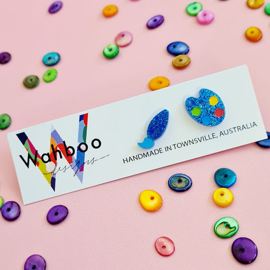Paint Brush and Palette Stud Earrings