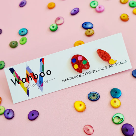 Paint Brush and Palette Stud Earrings