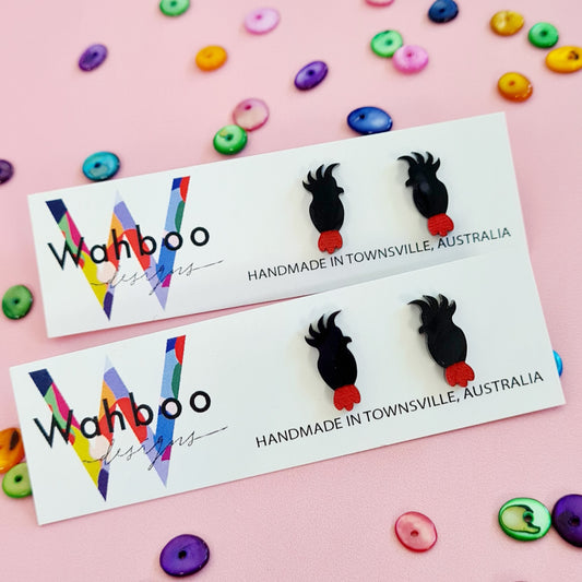 Red Tailed Black Cockatoo Stud Earrings