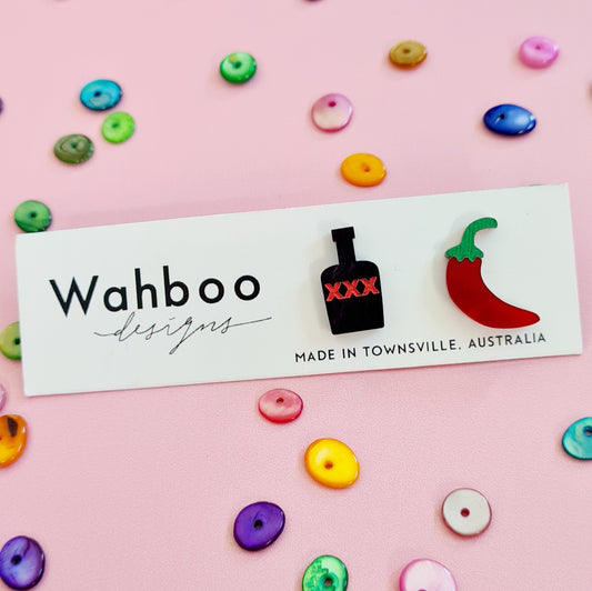 Hot Chilli Sauce Bottle Stud Earrings