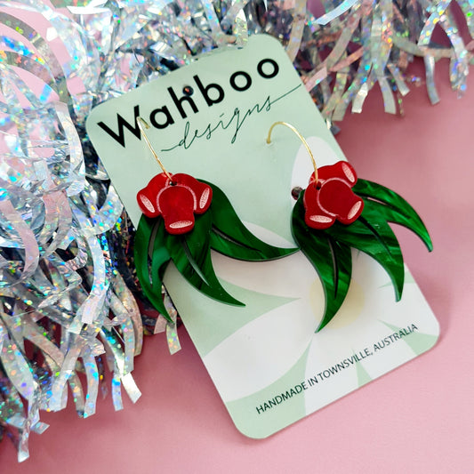 Christmas Aussie Eucalyptus Holly Dangle Earrings